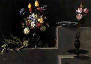 HAMEN, Juan van der Still Life with Flowers, Artichokes, Cherries and Glassware France oil painting artist